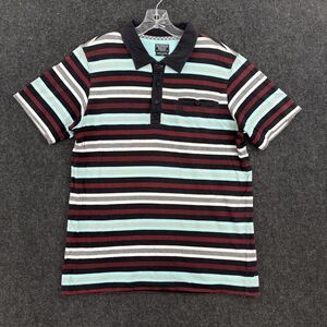 DC Shoes Polo Shirt Men's Large Black Blue Red Striped Custom Fit Skateboard
